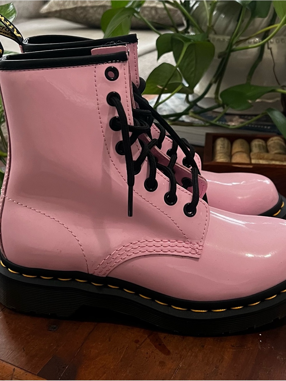 Dr. Martens Pink Patent Lace-Up Platform Boots